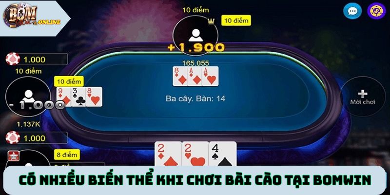 Có nhiều biến thể khi chơi bài cào online tại Bomwin