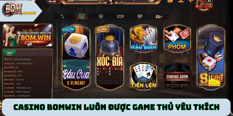 Sảnh Casino Bomwin luôn được nhiều game thủ yêu thích