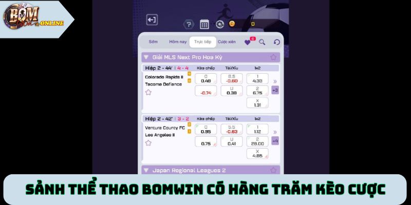 Sảnh thể thao Bomwin mang đến hàng trăm kèo cược