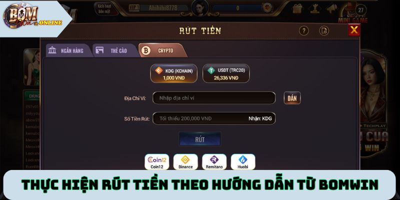 Thực hiện giao dịch rút tiền theo hướng dẫn từ Bomwin