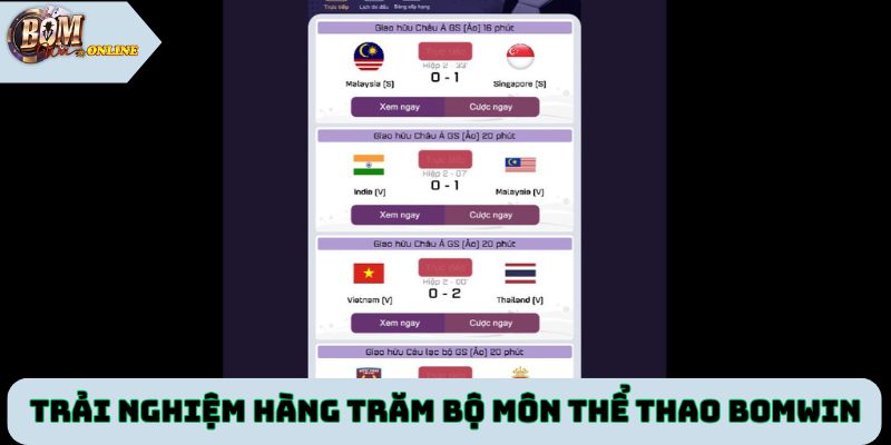 Trải nghiệm hàng trăm bộ môn thể thao tại cổng game Bomwin
