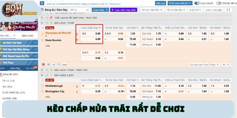 Kèo chấp nửa trái rất dễ chơi