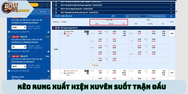 Kèo rung xuất hiện xuyên suốt trận đấu